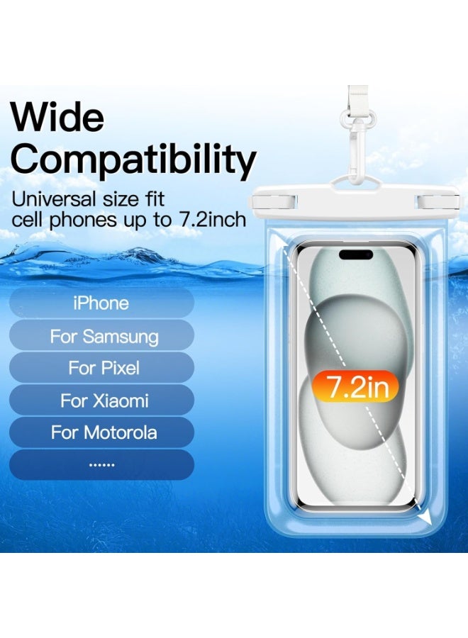يويو تيك جراب هاتف مقاوم للماء، عبوة من قطعتين، جراب مقاوم للماء لهواتف iPhone 17 و16e و16 و15 و14 Air وPro Max Plus وGalaxy S25 وS24 Ultra وسلسلة Pixel 10 وغيرها حتى 7.2 بوصة، حقيبة جافة بمعيار IPX8 (أسود + شفاف) - Image 2
